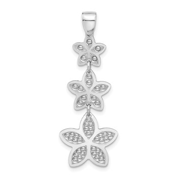 Sterling Silver Rhodium Polished Plated Beaded Flower Pendant