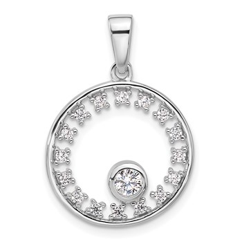 Pure Fire Sterling Silver Rhodium-plated Fancy CZ Circle Pendant