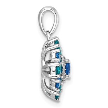 Sterling Silver Rhodium-plated Blue/Green Nano Crystal & CZ Floral Pendant — alternate view