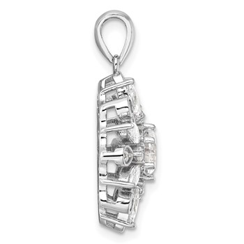Sterling Silver Rhodium-plated CZ Floral Pendant — alternate view