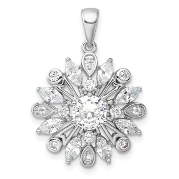 Sterling Silver Rhodium-plated CZ Floral Pendant