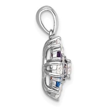 Sterling Silver Rhodium-pltd Rainbow Nano Crystal &Clear CZ Floral Pendant — alternate view
