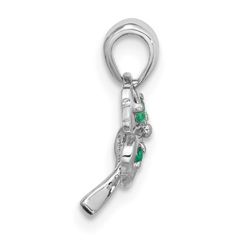 Sterling Silver RH-plated Emerald Four Leaf Clover Pendant — alternate view