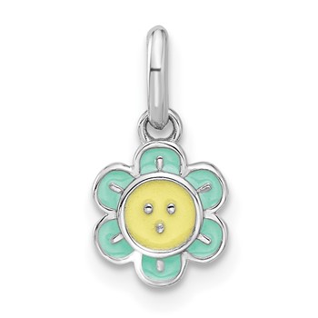 Sterling Silver RH-plated Blue & Yellow Enamel Flower Children's Pendant
