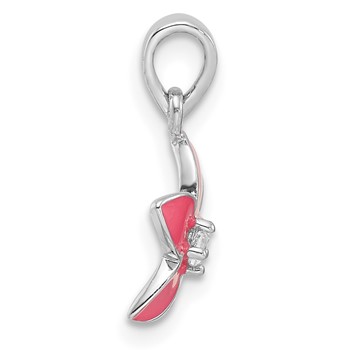 Sterling Silver Rhod-plated Pink Enamel & CZ Flower Children's Pendant — alternate view