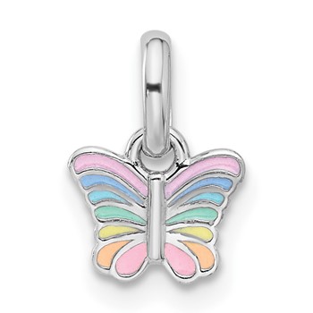 Sterling Silver Rhodium-plated Children's Small Enamel Butterfly Pendant