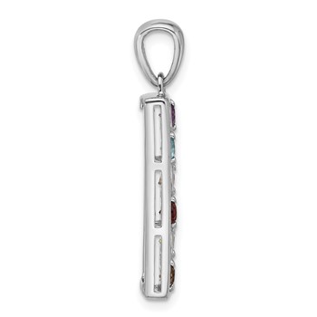 Sterling Silver Rhodium-plated Rainbow Multi Gemstone Pendant — alternate view