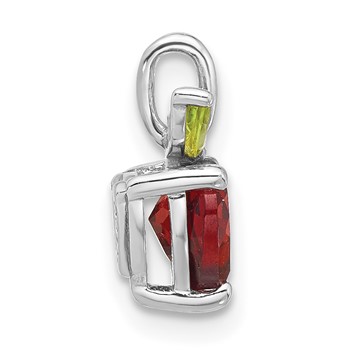 Sterling Silver Rhodium-plated Garnet and Peridot Apple Pendant — alternate view