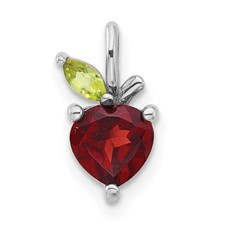 Image of Sterling Silver Rhodium-plated Garnet and Peridot Apple Pendant