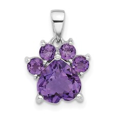 Image of Sterling Silver Rhodium-plated Polished Amethyst Paw Pendant