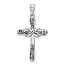 Image of Sterling Silver Rhodium-plated Amethyst Infinity Cross Pendant