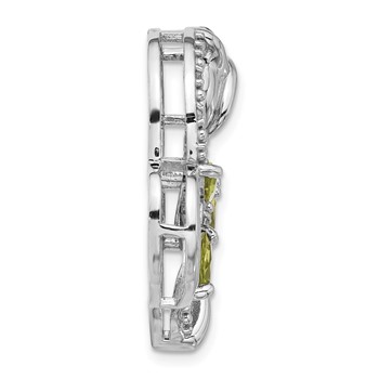 Sterling Silver Rhodium Peridot and White Topaz Rose Heart Chain Slide — alternate view