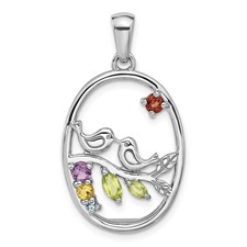 Image of Sterling Silver Rhodium-plated Rainbow Multi Gemstone Bird Pendant