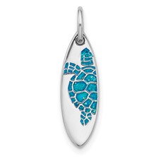 Image of Sterling Silver Rhodium-plated Polished Blue Enamel Turtle Surfboard Pendant