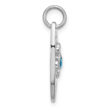 Sterling Silver Rhodium-plated Polished Blue Enamel Turtle Surfboard Pendant — alternate view