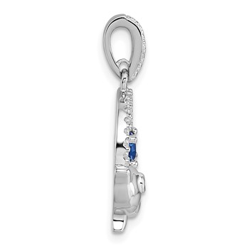 Sterling Silver Rhodium-plated Round Blue and White CZ Dolphin in Circle Pendant — alternate view