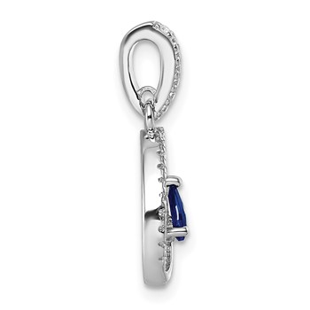 Sterling Silver Rhodium-plated Pear-shape Blue and White CZ Teardrop Pendant — alternate view