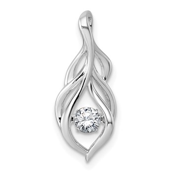 Sterling Silver Rhodium-plated Dangle Vibrant Moving CZ Open Teardrop Swirl Pendant