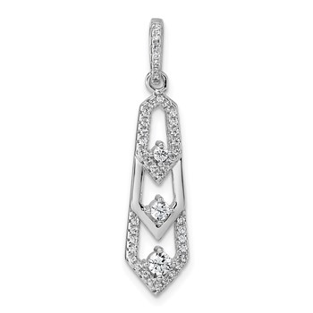 Sterling Silver Rhodium-plated 3-Stone CZ Pointed Pendant