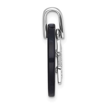 Sterling Silver Rhodium-plated Polished Onyx Circle with CZ Star Dangle Pendant — alternate view