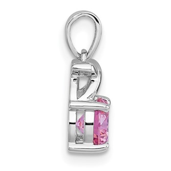 Sterling Silver Rhodium-plated Polished Round Pink CZ -X- Pendant — alternate view
