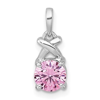 Sterling Silver Rhodium-plated Polished Round Pink CZ -X- Pendant
