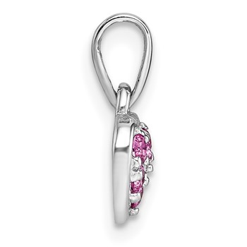 Sterling Silver Rhodium-plated Polished Pink CZ Heart Pendant — alternate view