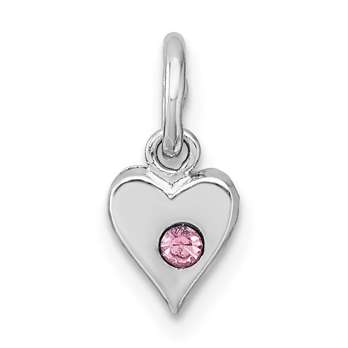Sterling Silver Madi K RH-plated Pink Crystal Heart Pendant