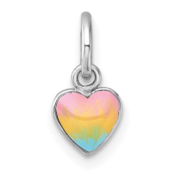 Sterling Silver Madi K Rhodium-plated Enameled Pastel Rainbow Heart Childrens Pendant