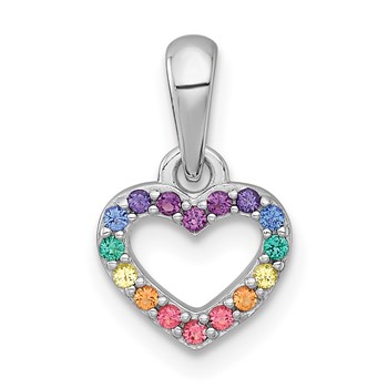 Sterling Silver Rhodium-plated Polished Rainbow Nano Crystals Open Heart Shape Childrens Pendant