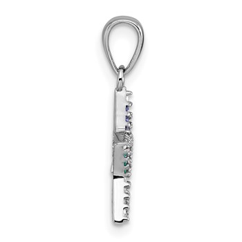 Sterling Silver Rhodium-plated Polished Rainbow Nano Crystals Star With Mini Star Dangle Childrens Pendant — alternate view