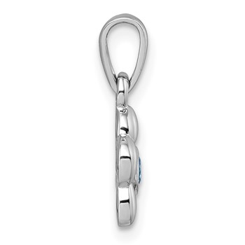 Sterling Silver Rhodium-plated Polished Blue CZ Flower Pendant — alternate view