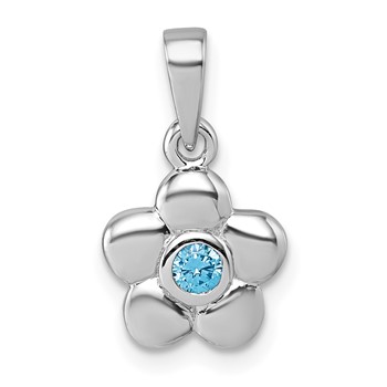 Sterling Silver Rhodium-plated Polished Blue CZ Flower Pendant