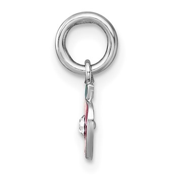 Sterling Silver Madi K Rhodium-plated Enameled Red Apple with Crystal Childrens Pendant — alternate view