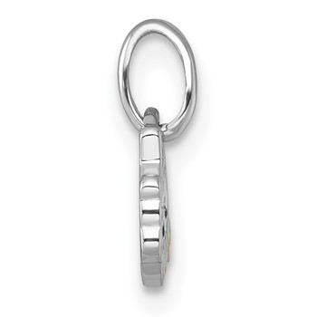 Sterling Silver Rhodium-plated Polished White and Rainbow Enamel Unicorn Cupcake Childrens Pendant — alternate view