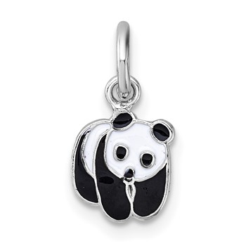 Sterling Silver Madi K Rhodium-plated Enameled Black And White Panda Childrens Pendant