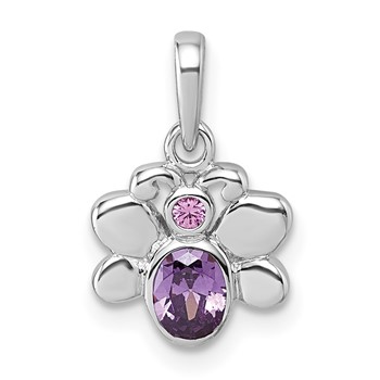 Sterling Silver Rhodium-plated Polished Pink And Purple CZ Butterfly Pendant