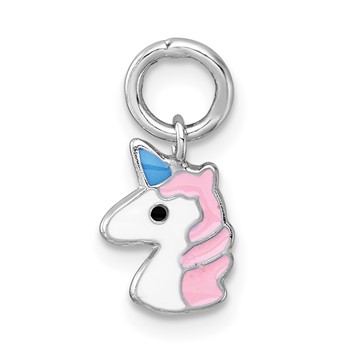Sterling Silver Madi K Rhodium-plated Enameled Unicorn Childrens Pendant