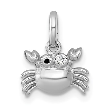 Sterling Silver Rhodium-plated Polished Black Enamel and White CZ Crab Childrens Pendant