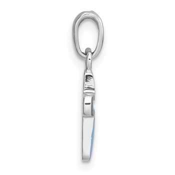 Sterling Silver Rhodium-plated Polished Blue Enamel Childrens Cross Charm Pendant — alternate view