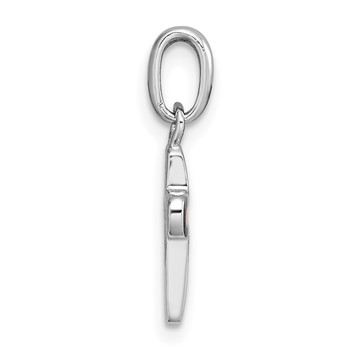 Sterling Silver Rhodium-plated Polished Pink Enamel Childrens Cross Charm Pendant — alternate view