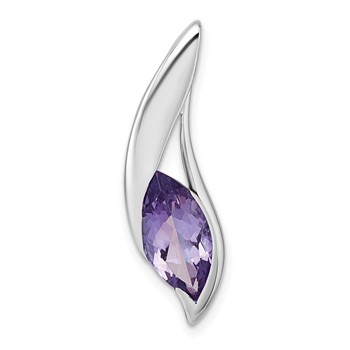 Sterling Silver Rhodium-plated Polished Marquise Amethyst Drop Chain Slide Pendant