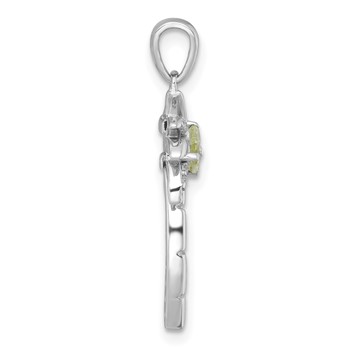 Sterling Silver Rhodium-plated Polished and Grooved Peridot and White Topaz Palm Tree Pendant — alternate view