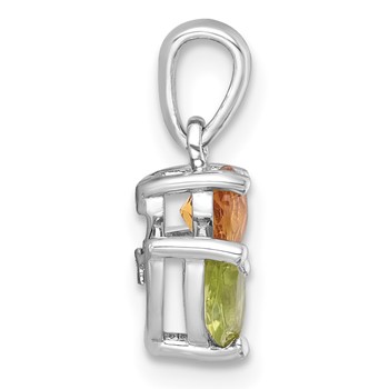 Sterling Silver Rhodium-plated Polished Heart Citrine and Peridot Flower Pendant — alternate view