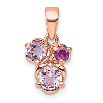 "Sterling Silver Rose Gold-plated Polished Round Amethyst, Pink Quartz and Rhodolite Garnet Pendant"
