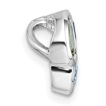 "Sterling Silver Rhodium-plated Polished Pear Blue Topaz, Oval Peridot and Emerald-cut Amethyst Chain Slide Pendant" — alternate view