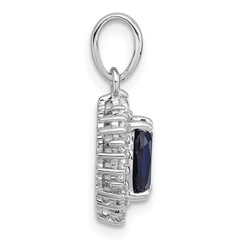 Sterling Silver Rhodium-plated Polished Lab Created Sapphire and CZ Oval Halo Pendant — alternate view