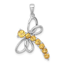 Image of Sterling Silver Rhodium-plated Polished Citrine Dragonfly Pendant