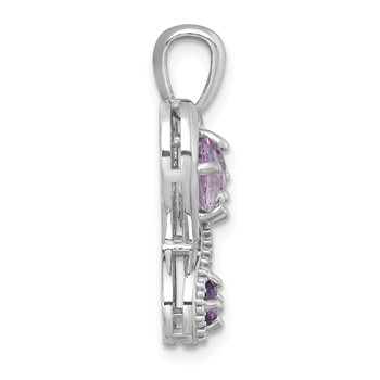 Sterling Silver Rhodium-plated Polished Amethyst and Rose de France Quartz Heart Butterfly Pendant — alternate view