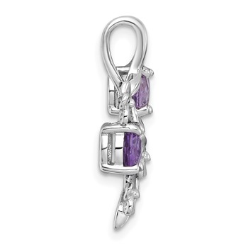 Sterling Silver Rhodium-plated Polished and Textured Amethyst and Rose de France Quartz Floral Chain Slide — alternate view